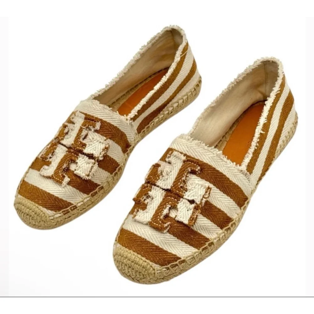 New Tory Burch Striped Espadrilles in Brown and White 8